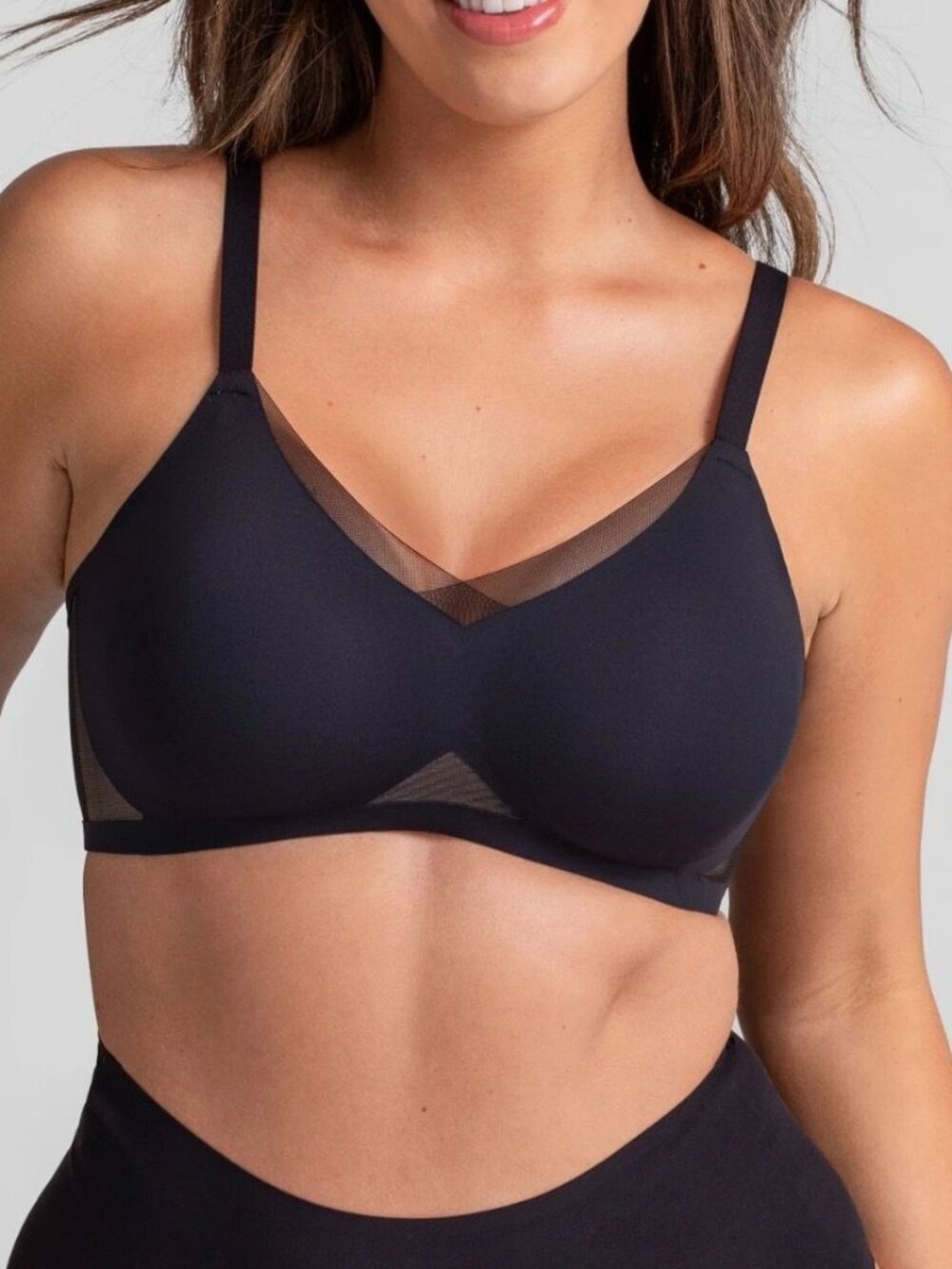 Honeylove CrossOver LiftWear Wireless Lace Bra Black Nude Size Large
